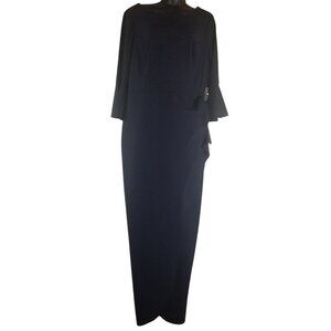 Alex Evenings Compression Long Navy Mother of the Bride Dress Bell Sleeves Sz 14